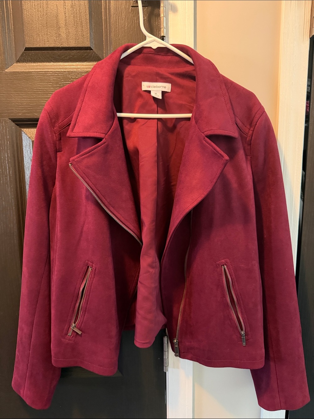 Liz Claiborne Wine Red Suede Zip-Front Jacket